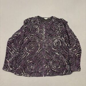 Laura Ashley Cardigan Purple Floral Sheer Goth Witchy Full Zip Grunge Size Large